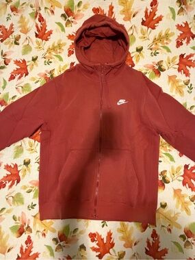 Nike Red/Orange Zip-Up Hoodie (Size LARGE)